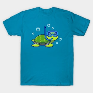 Cute Turtle Snorkeling In The Sea Cartoon Vector Icon Illustration T-Shirt